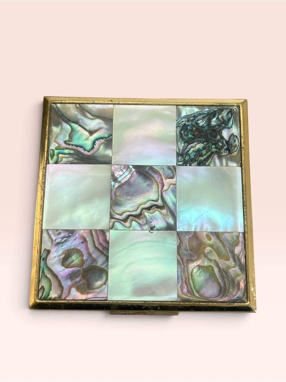 Vintage Abalone & Mother of Pearl Gold-Tone Powder Compact